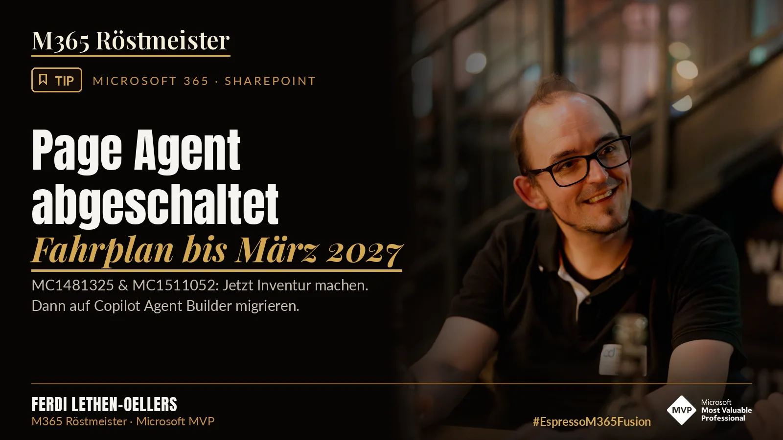 Ferdi Lethen-Oellers neben dem Schriftzug „Page Agent abgeschaltet – Fahrplan bis März 2027“