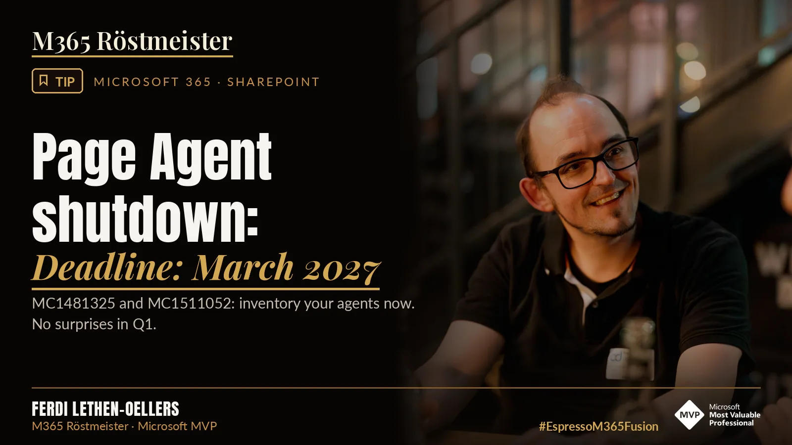 Ferdi Lethen-Oellers next to the lettering “Page Agent shutdown – Deadline: March 2027”